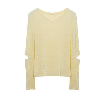 【到手69元】肌理感长袖V领镂空宽松T恤设计感高领打底针织衫上衣