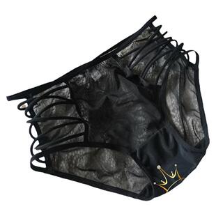 迷彩豹纹系性感交叉侧镂空三角裤网纱弹力中腰女式魅惑包臀内裤头