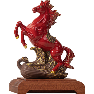 陶瓷马小摆件招财客厅酒柜办公室桌面红色生肖马年吉祥物马到成功