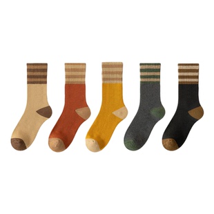 雅鹿保暖毛圈中筒袜子女款冬季加绒加厚条纹抗寒抑菌防臭吸汗长袜