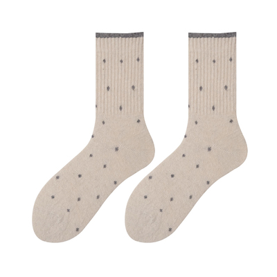 波点羊毛加厚保暖复古花边中筒袜