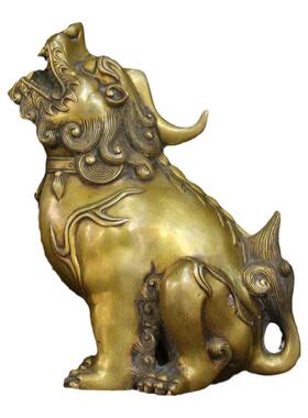 纯铜保平安仿古独角兽貔貅朝天吼