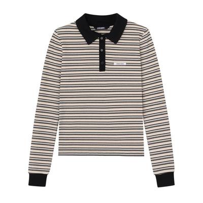 CRANK 24秋季新款休闲复古条纹撞色修身长袖POLO衫韩国代购