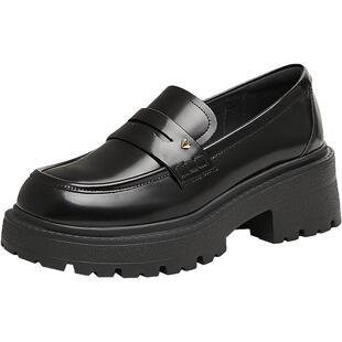 TATA他她厚底乐福鞋女款2025春季新款黑色小皮鞋JK鞋单鞋7BW29AA5