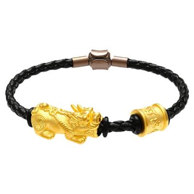 仿黄金貔貅黑皮手链粗手串男好皮