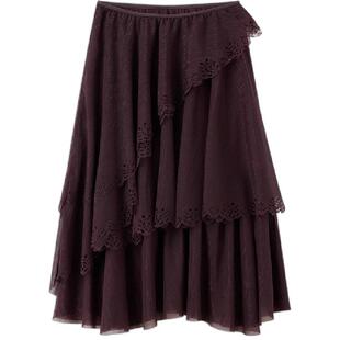 ICE DUST X LOOKNOW设计师品牌2025秋冬新款不对称镂空花边半裙女