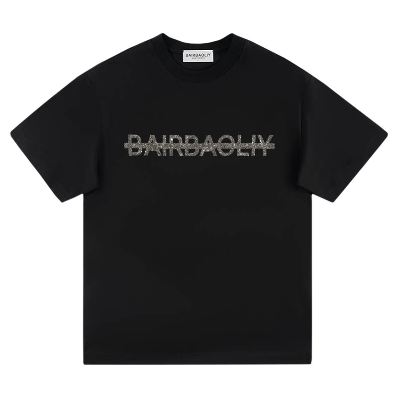 BAIRBAOLIY潮牌经典美式高街闪钻轻奢简约百搭短袖T恤男女同款ins