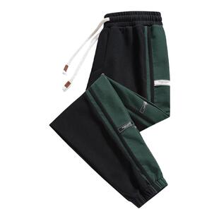 裤子男潮牌纯棉运动长裤秋冬加绒加厚撞色大码卫裤学生休闲束脚裤