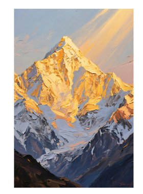 纯手绘油画《日照金山》客厅挂画