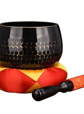 台湾铜磬铜钵大庆佛音寺院修行用品瑜伽钵盂法器黑色黄铜木鱼全套