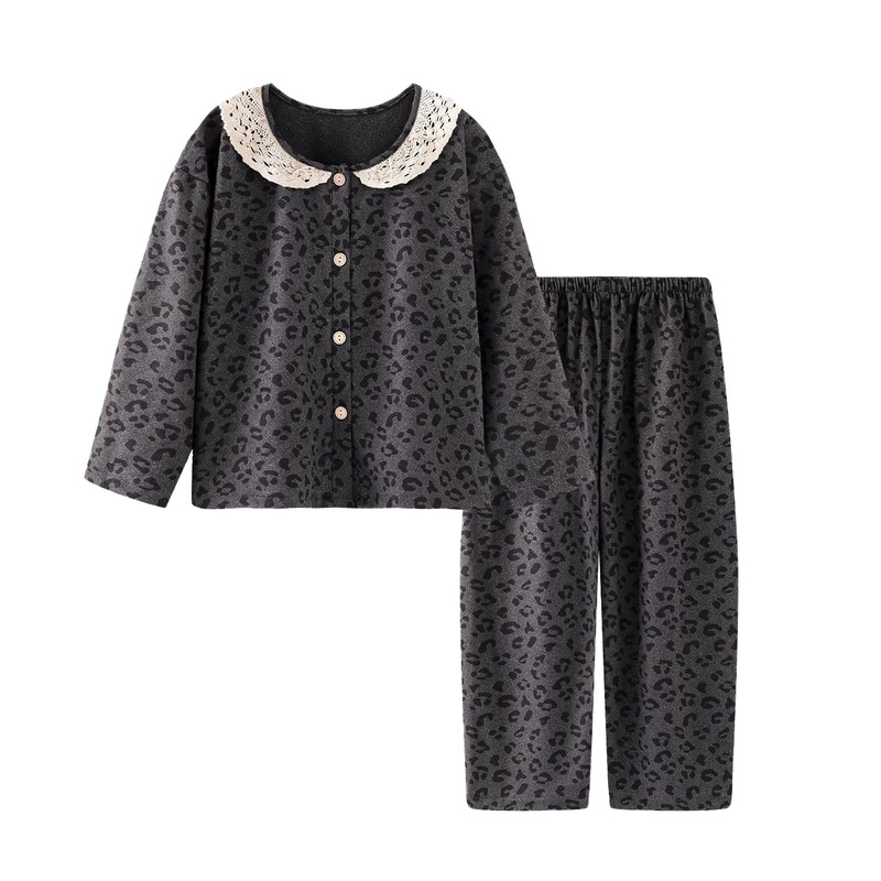 初中生冬季德绒儿童女孩长袖开衫家居服卡通可爱保暖流行套装睡衣
