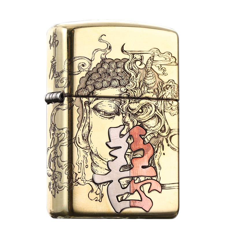 zippo打火机紫铜贴章佛魔一念