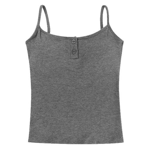 馨帮帮Bra 纯色纽扣磨毛加绒吊带背心女内搭外穿自带胸垫保暖上衣