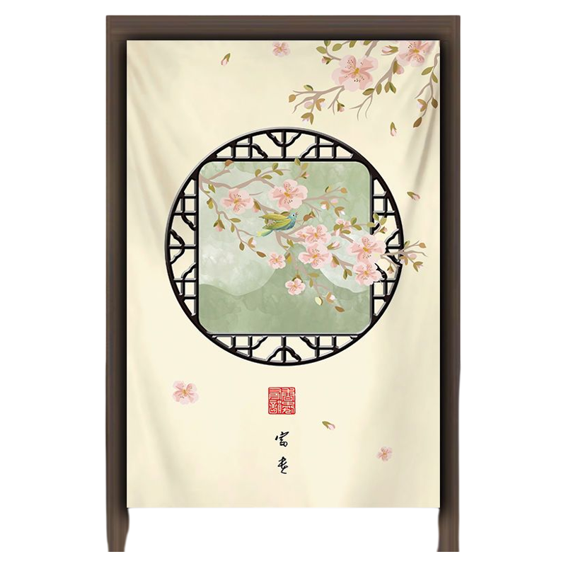 新中式棉麻布门帘装饰画三联竖款