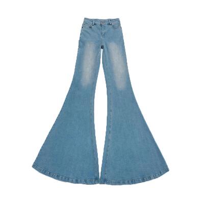 牛仔浅蓝色弹力喇叭裤