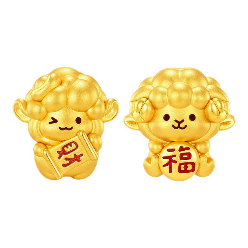 潮宏基生肖羊咩咩萌趣福财黄金吊坠串珠足金5硬金D鎏彩转运珠送礼