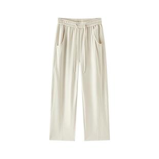 森马休闲裤女格子肌理宽松弯刀裤2025秋冬新款白色裤子阔腿裤时尚