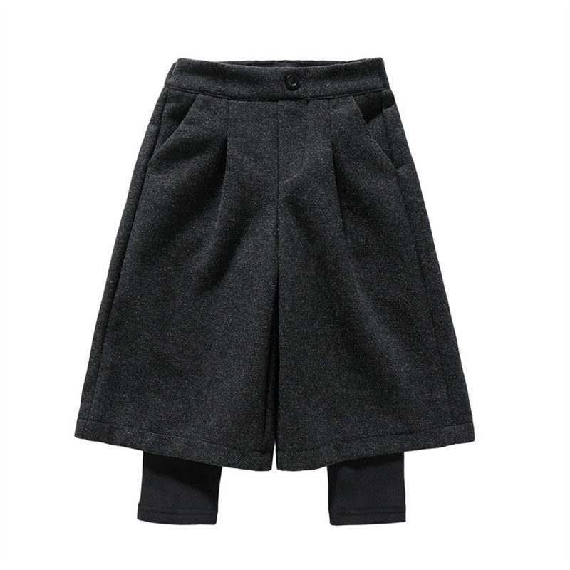 韩系加绒版假两件阔腿裤新品