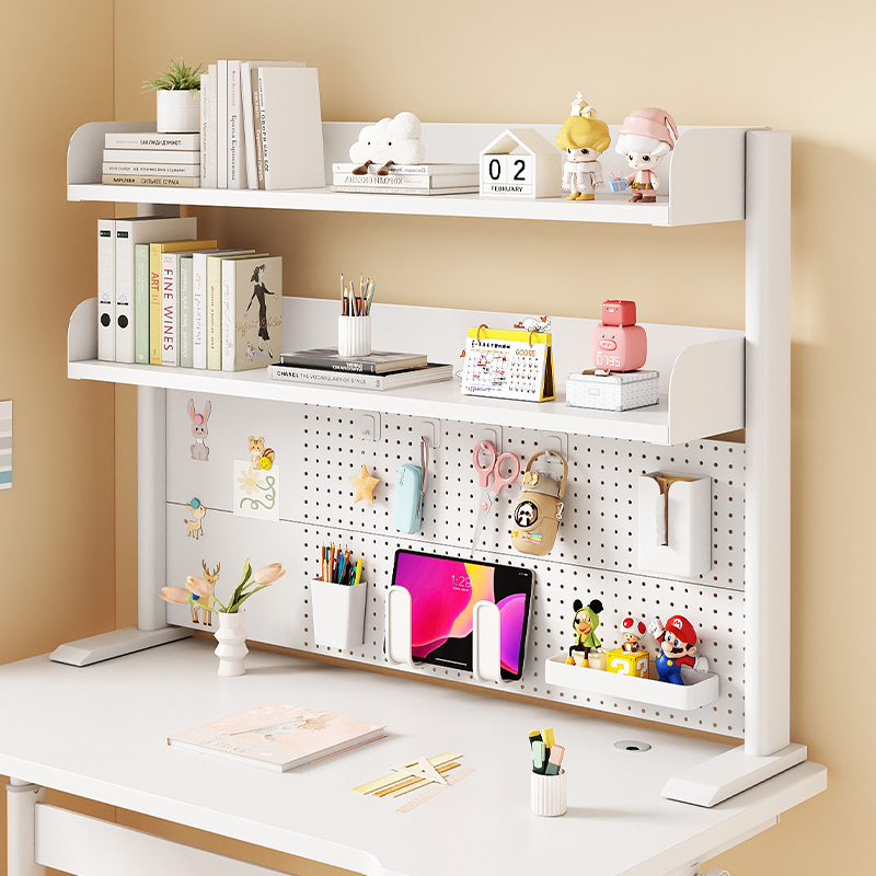 儿童学生书桌立式洞洞板桌面书架电脑办公桌上铁艺多层收纳置物架