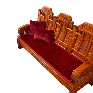 水貂绒冬季实木沙发垫新中式加厚垫子红木坐垫椅垫保暖毛绒真皮垫