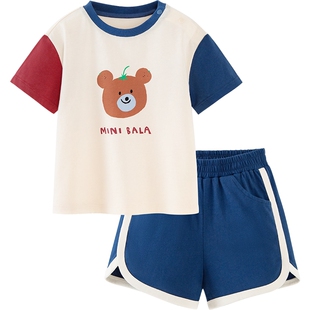 迷你巴拉巴拉短袖套装男女童宝宝萌趣短袖短裤两件套  夏季新款