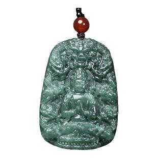 天然翡翠A货油青玉观音挂件九龙护主大气项坠玉挂坠项坠玉佩送证