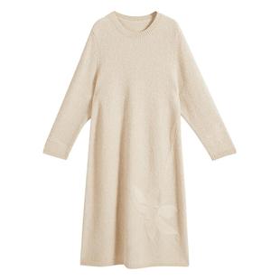 【裸感羊绒】YINER音儿冬季女装法式含绵羊毛提花连衣裙