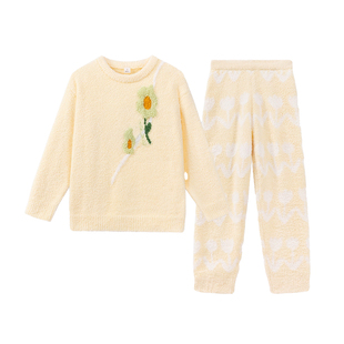 达芬奇密码秋冬太阳花半边绒睡衣女秋冬加厚加绒家居服套装可外穿