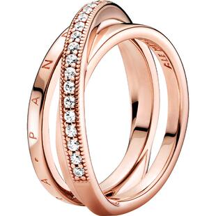[情人节礼物]Pandora潘多拉恒耀三生环戒指三环交错设计玫瑰金色