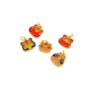 18K哑金烧蓝祥瑞五兽小凤舞小五龙麒麟兽吊坠diy手链项链吊饰配件