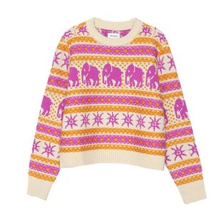 MOVEUP幻走2023冬季新款.FUN系列圆领提花组织设计师短款毛衣女