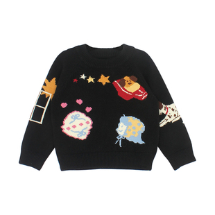 大耳象女童卡通提花套头毛衣冬季新款宝儿针织衫保暖加厚休闲上衣