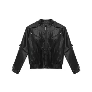 美式复古黑色高级感短款机车皮衣男女春秋小众设计感机车夹克外套