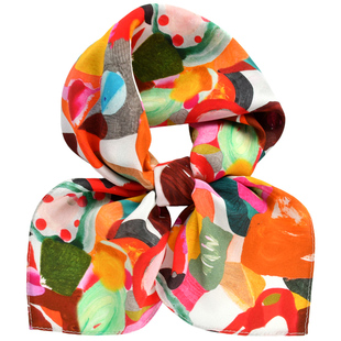 彩色油画圈圈儿童真丝小方巾春秋桑蚕丝丝巾女童护颈纱巾薄款围脖