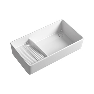 唯雅士现代简约搓衣板一体台上盆长方形陶瓷洗手盆带龙头白色家用