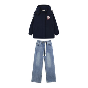 高中生夹棉加厚大衣套装搭配初中生秋冬季新款2025大童外套中长款