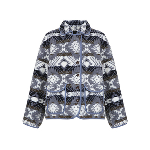 范洛Fano 小众费尔岛印花双面复合羊羔毛灯芯绒包边休闲外套女冬