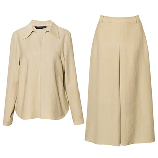 罗衣时尚通勤套装2025秋季新款气质浅黄色上衣半身裙两件套12521