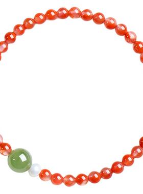 普陀山天然南红招财手串女款红色玛瑙水晶转运珠手链男本命年礼物