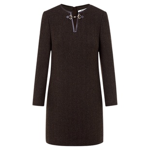 朗姿纯羊毛圆领直筒通勤连衣裙气质干练拉链款短裙2025年冬季新款