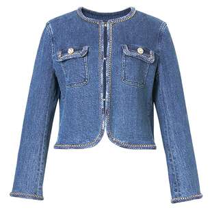 La Koradior拉珂蒂女商场同款秋季新款修身圆领时尚水洗牛仔外套