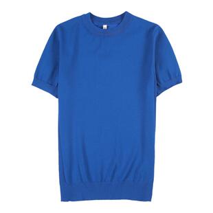 夏季新款修身男士圆领冰丝短袖T恤时尚纯色针织体恤半袖打底衫潮