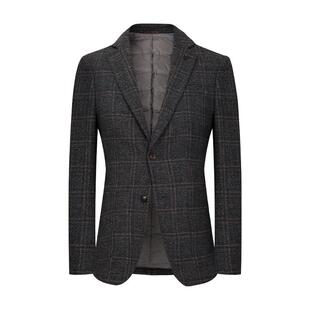 JODOLL乔顿男绵羊毛窗格修身西服潮流休闲百搭白鹅绒羽绒单西外套