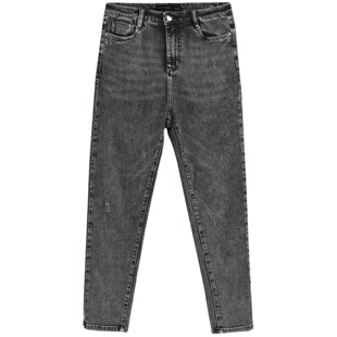 AUM噢姆秋季直筒休闲女噢姆秋深灰色牛仔裤修身