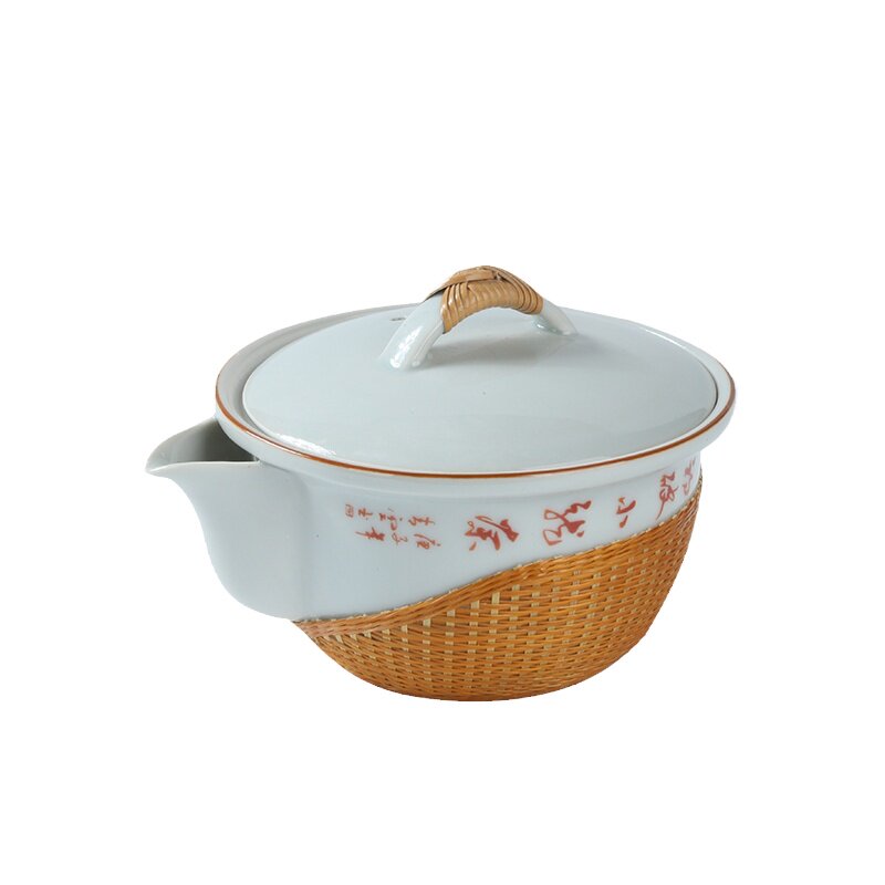 竹丝扣瓷旅行快客杯一壶两杯茶具