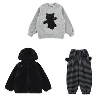 幼悠男童小熊系列冬季时尚条纹休闲裤加绒加厚休闲帅气卫衣多件套