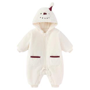 【清仓】babylove婴儿夹棉连体衣冬季毛绒哈衣宝宝加厚连帽外出服