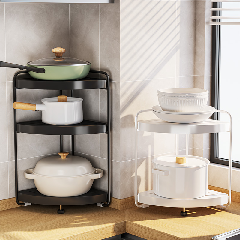 锅具收纳架厨房三脚架转角置物架下水槽多层锅架橱柜放锅分层架子
