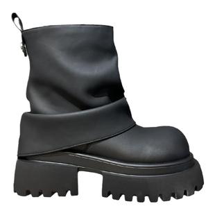 正当时髦季+韩版厚底粗跟褶皱裤管靴女堆堆靴2026秋冬增高ins短靴