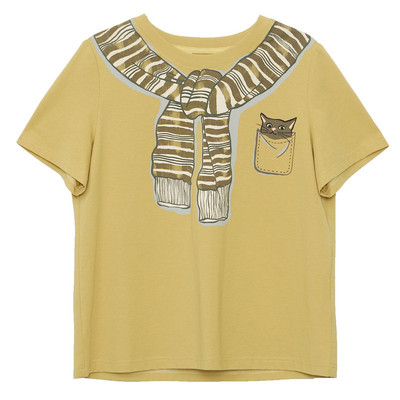 MOVEUP幻走2026夏季新款正肩短款上衣宽松圆领条纹印花短袖T恤女